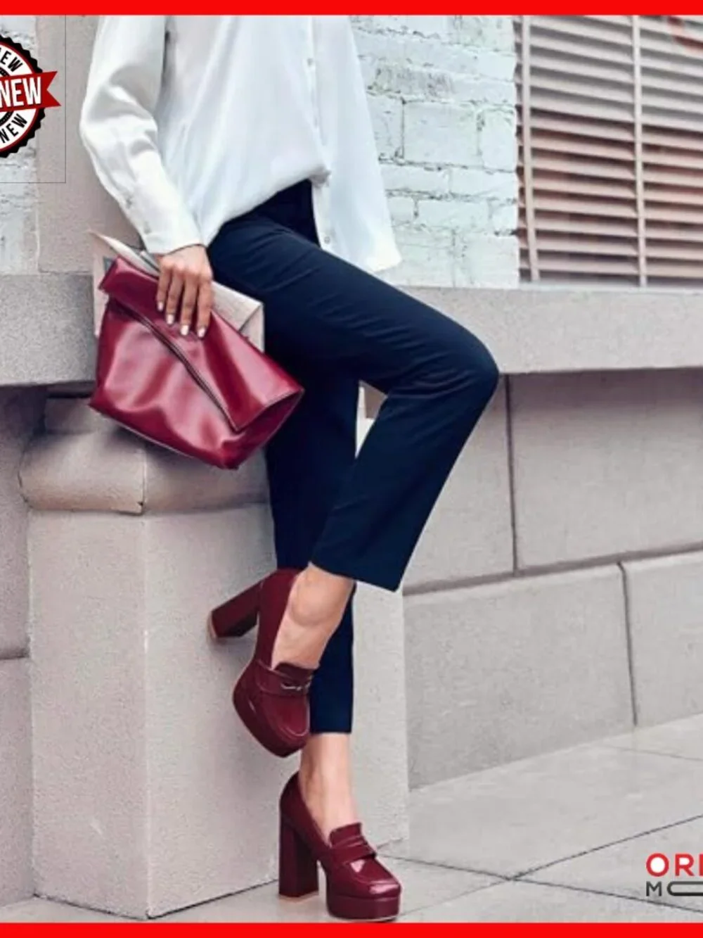Platform Heel Loafers Chunky Block Heel Patent Leather Work Pumps